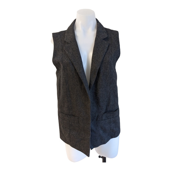Club Monaco Size Medium Herringbone Vest Black Grey Black Pockets Sleeveless - Picture 1 of 10